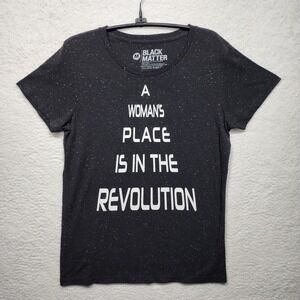 Black Matter Womens Revolution Graphic T-Shirt Charcoal Grey Size Medium